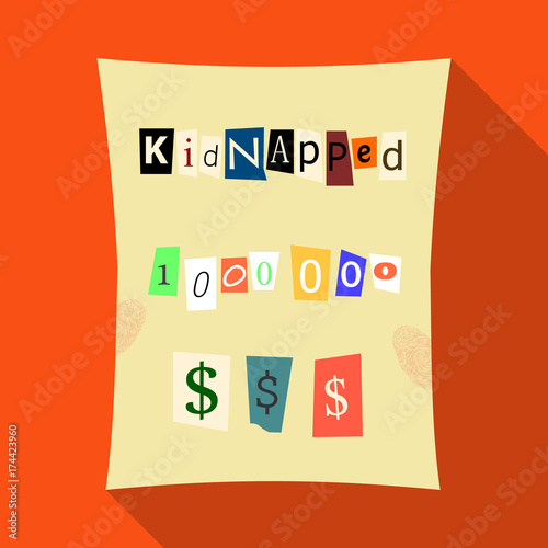 Abduction and ransom, criminal demand on the sheet. Kidnapping. single icon in flat style vector symbol stock illustration web.