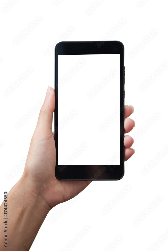 Hand holding smart phone isolated on white background Hand holding smart phone isolated on white background
