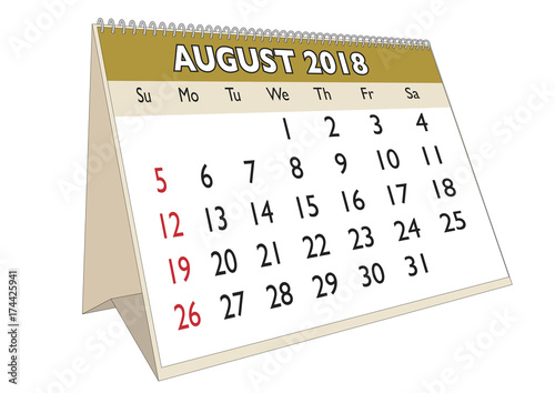 Desk calendar August 2018