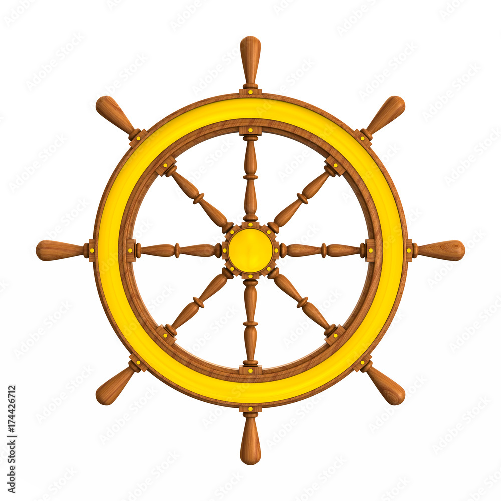 ship wheel on white background. Isolated 3D illustration
