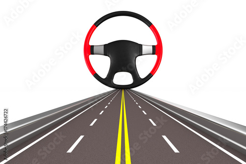 Steering wheel on white bac...