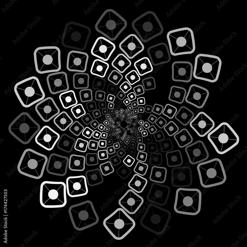 Vector background optical illusion. A square and a point. Spiral rotation. Isolated design element. Vector background optical illusion. A square and a point. Spiral rotation. Isolated design element.