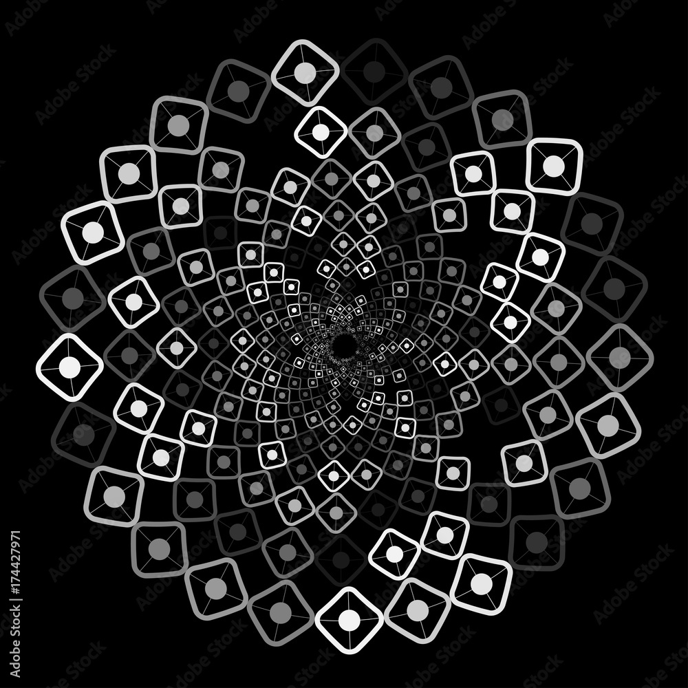 Vector background optical illusion. A square and a point. Spiral rotation. Isolated design element. White, black. Vector background optical illusion. A square and a point. Spiral rotation. Isolated design element. White, black.