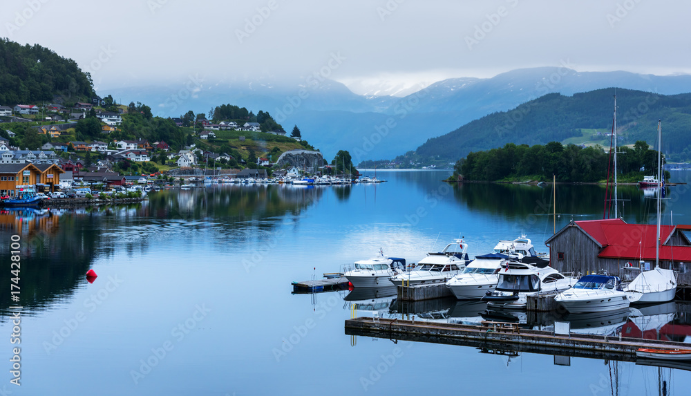 Cloudy summer view of Hardangerfjord