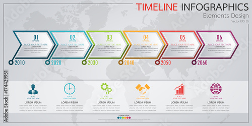 Infographic business horizontal timeline process chart template. Vector modern banner used for presentation and workflow layout diagram, web design. Abstract elements of graph options.