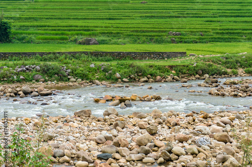 Rapid river and rice terraces