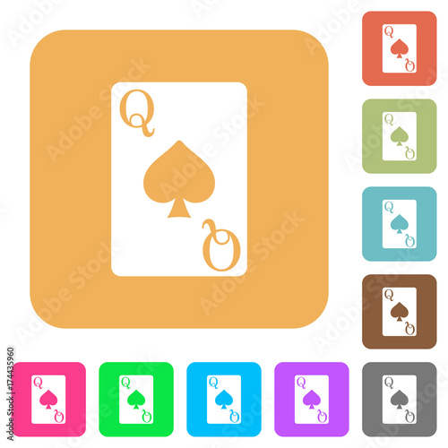 Queen of spades card rounded square flat icons