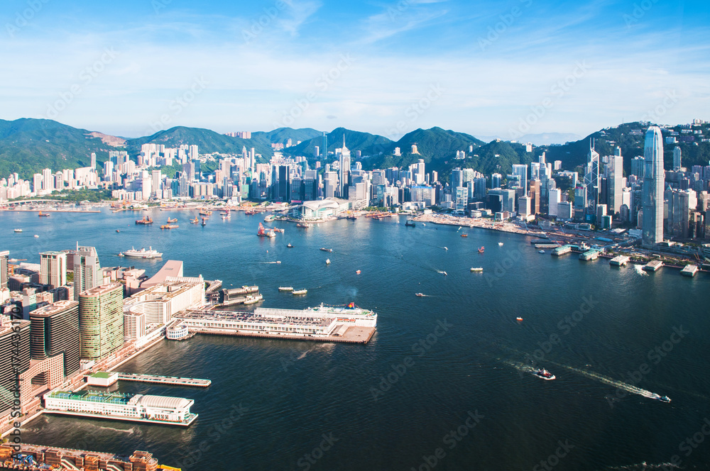 Hong Kong pier and cityscape