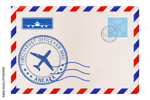 Envelope with ANKARA stamp. International mail postage with postmark and stamps.