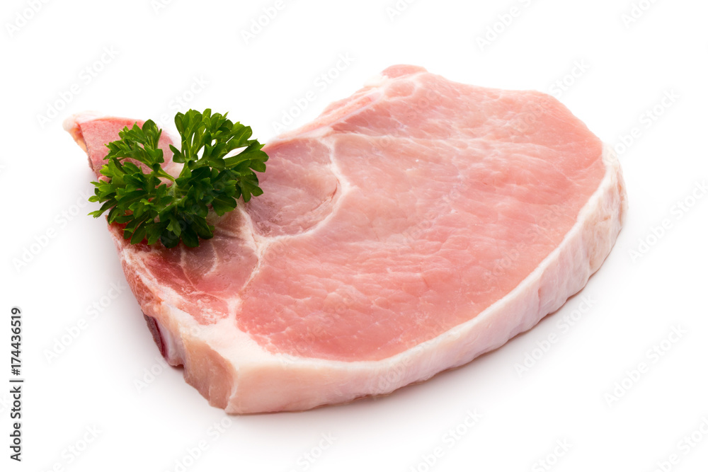 Fresh raw beef steak isolated on white background, top view.