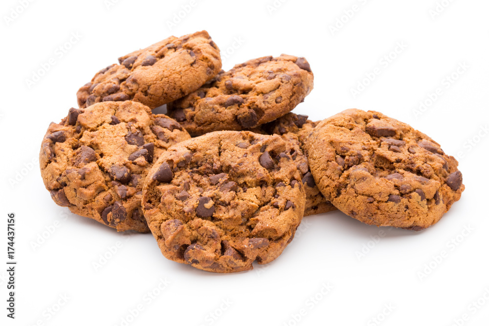 Chocolate chip cookie isolated on white background. Chocolate chip cookie isolated on white background.