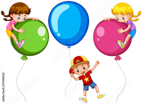 Three kids with big balloons