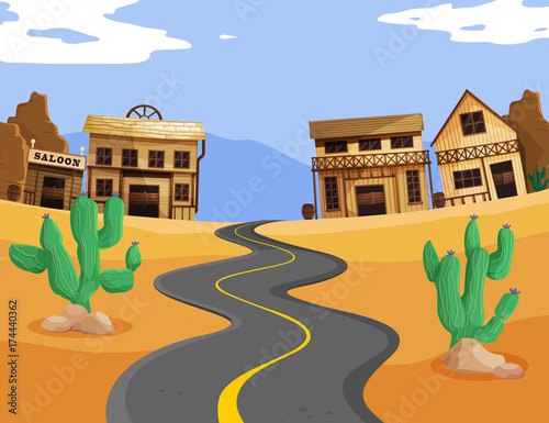 Western scene with empty road