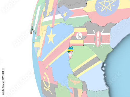 Flag of Rwanda on political globe