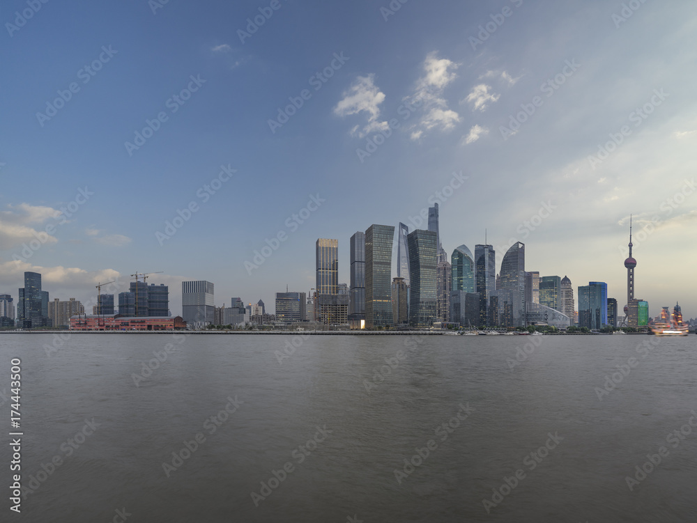Shanghai skyline panorama,landmarks of Shanghai with Huangpu river in China.