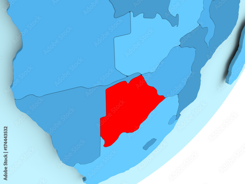 Fototapeta premium Map of Botswana on blue political globe
