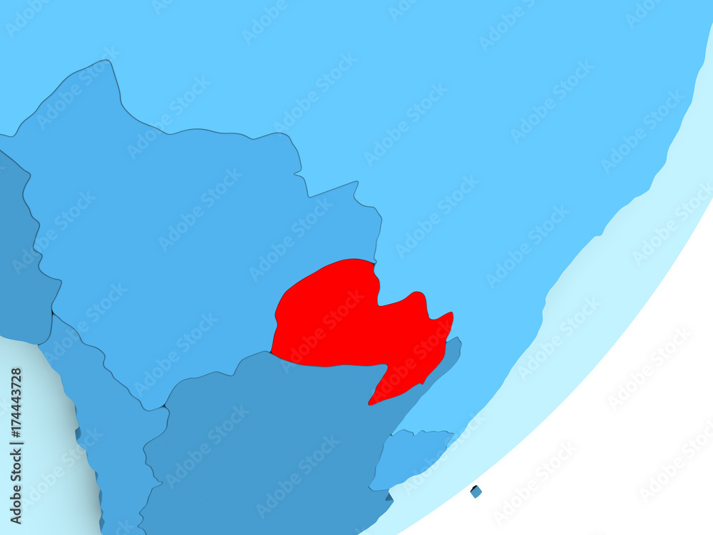 Fototapeta premium Map of Paraguay on blue political globe