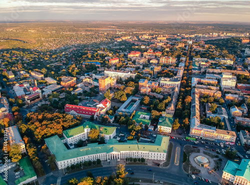 Quadro em tela Aerial panoramic view on central park in Poltava city, Ukraine