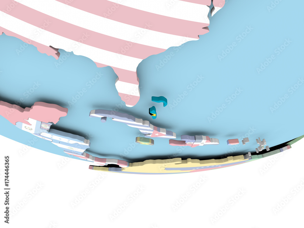 Fototapeta premium Map of Bahamas with flag on globe
