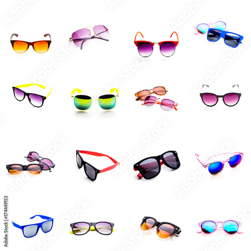 Sunglasses collage isolated on white background