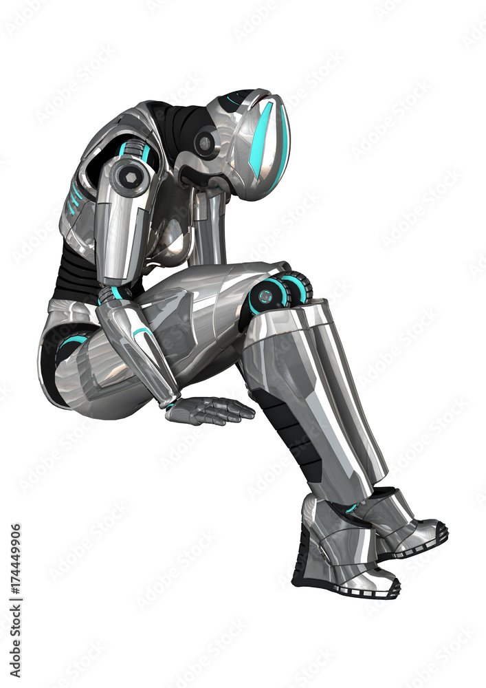 3D Rendering Female Robot on White