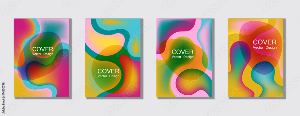 Fluid colors cover page layout backgrounds set. Bubble fluid gra