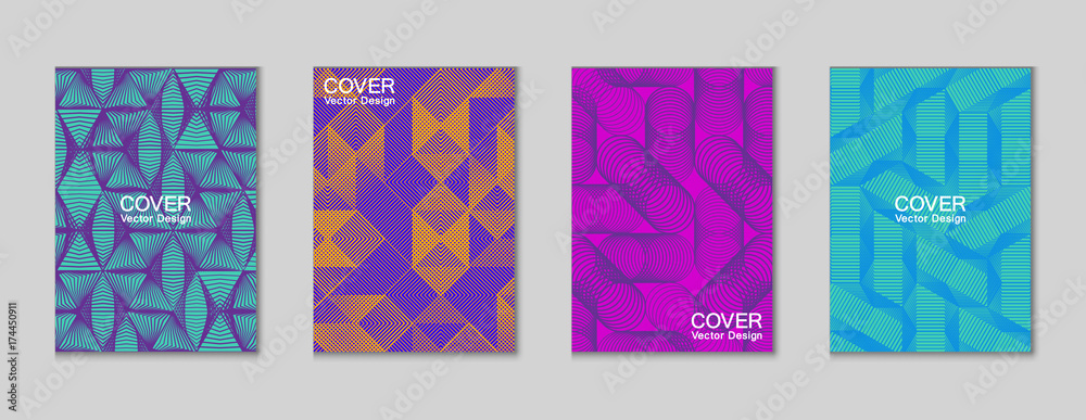 Halftone shapes minimal geometric cover templates set graphic de