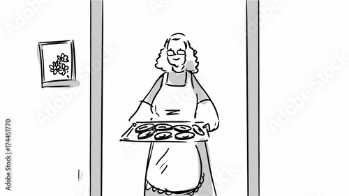 Granny holding a tray Vector storyboard sketchs