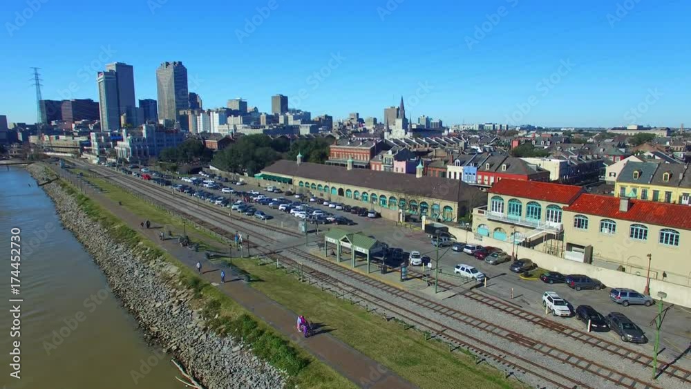 New Orleans homes and rail tracks, aerial city view. New Orleans homes and rail tracks, aerial city view.