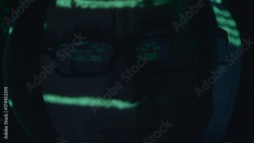 Hacker is hacking the cyberpolicy web site. Close up photo