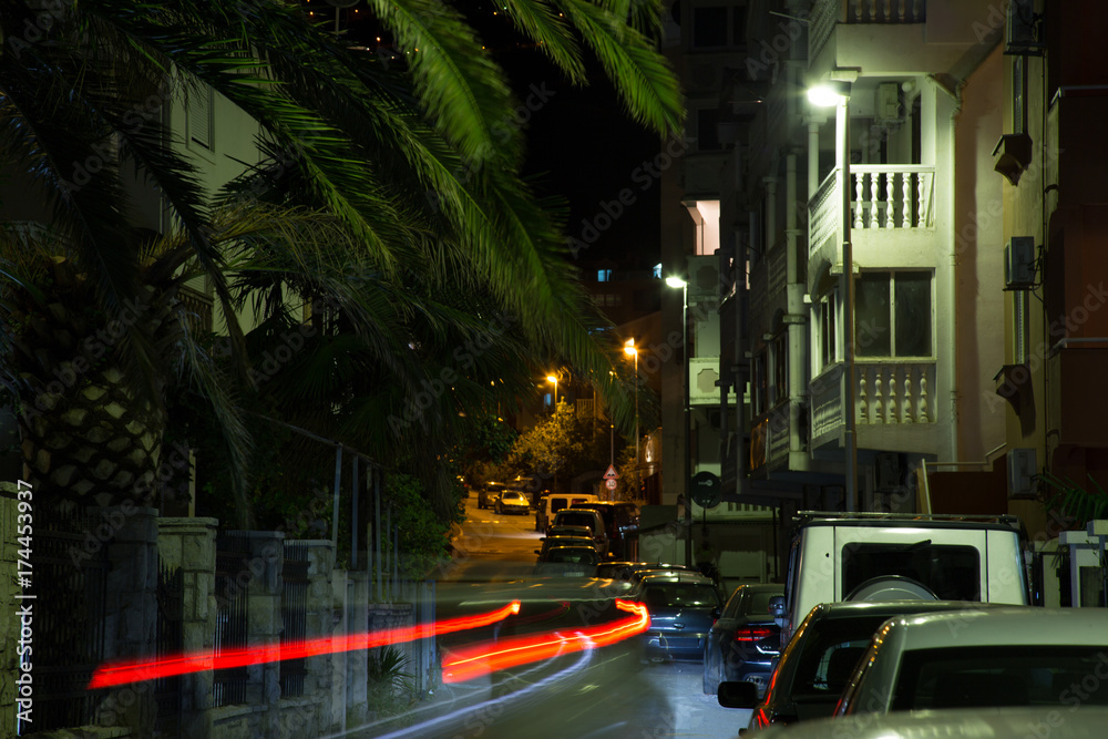 Naklejka premium Evening street in Budva Montenegro