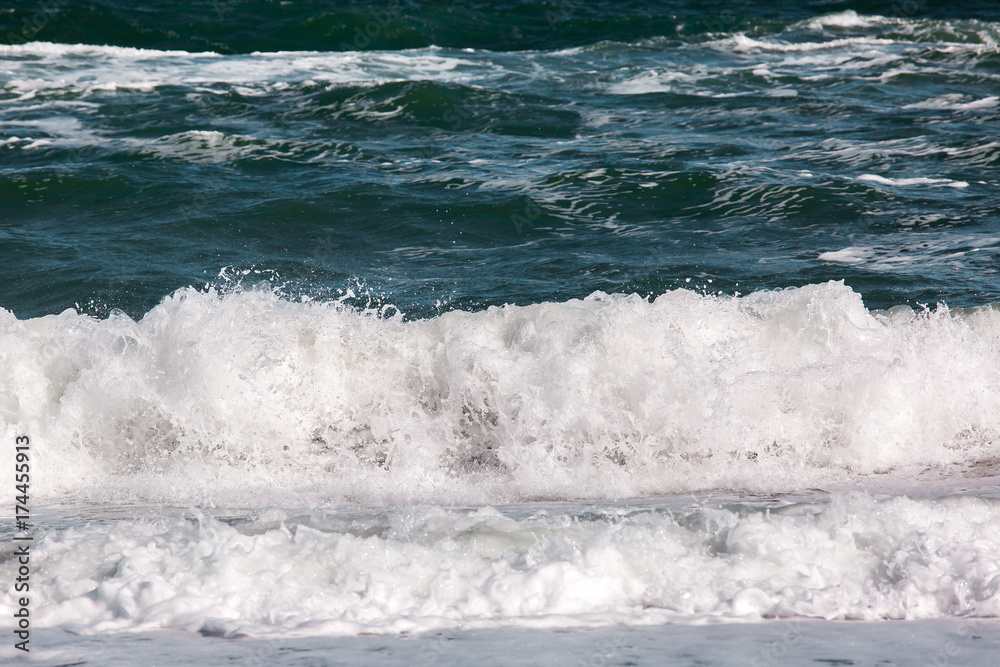Fototapeta premium The sea storm wave, marine background.