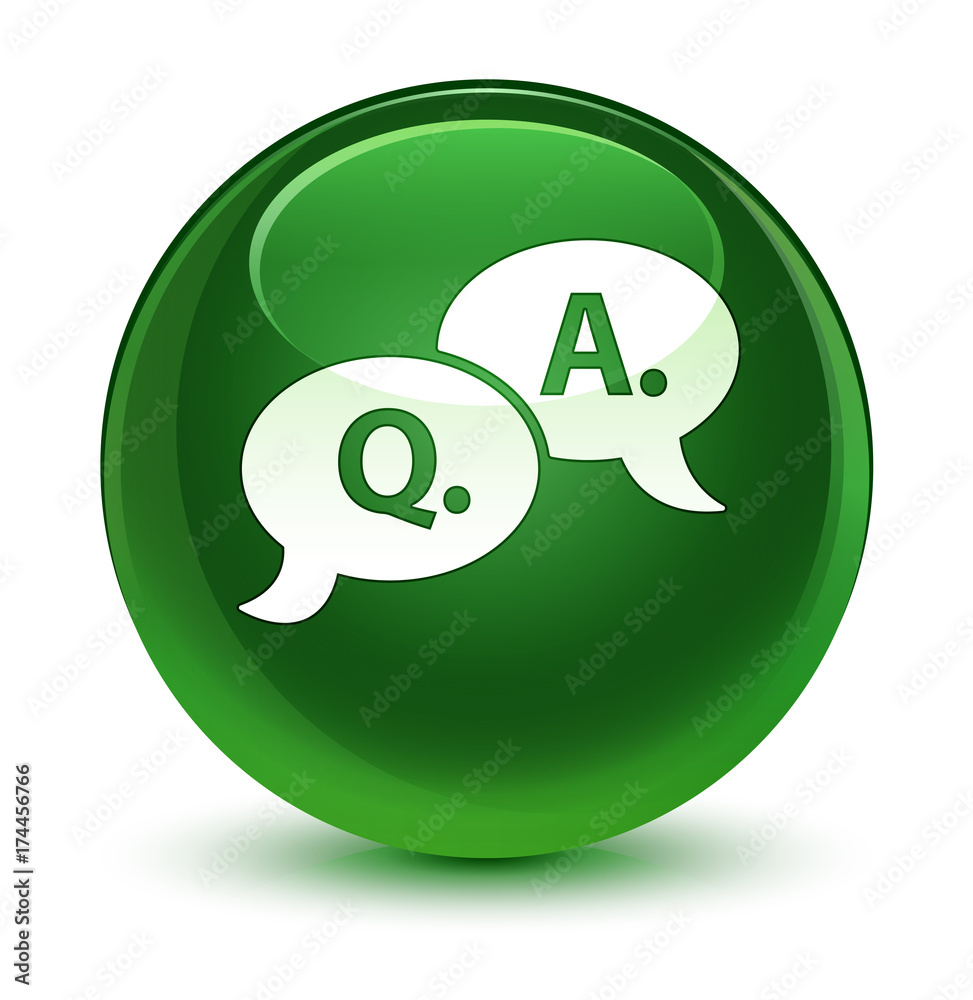 Question answer bubble icon glassy soft green round button
