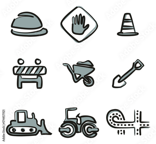 Road Construction Icons Freehand 2 Color