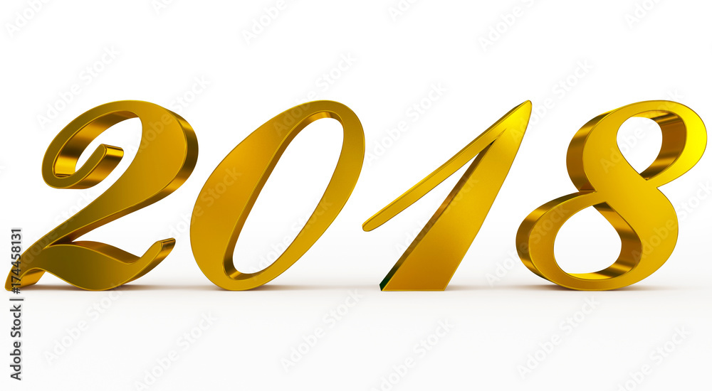 year 2018 golden script 3d numbers isolated on white year 2018 golden script 3d numbers isolated on white