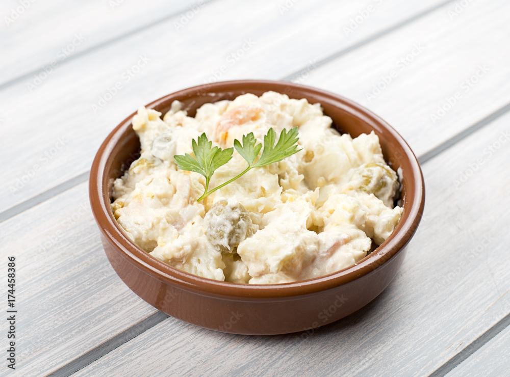 Typical dish of spain, russian salad. Mediterranean diet. Typical dish of spain, russian salad. Mediterranean diet.