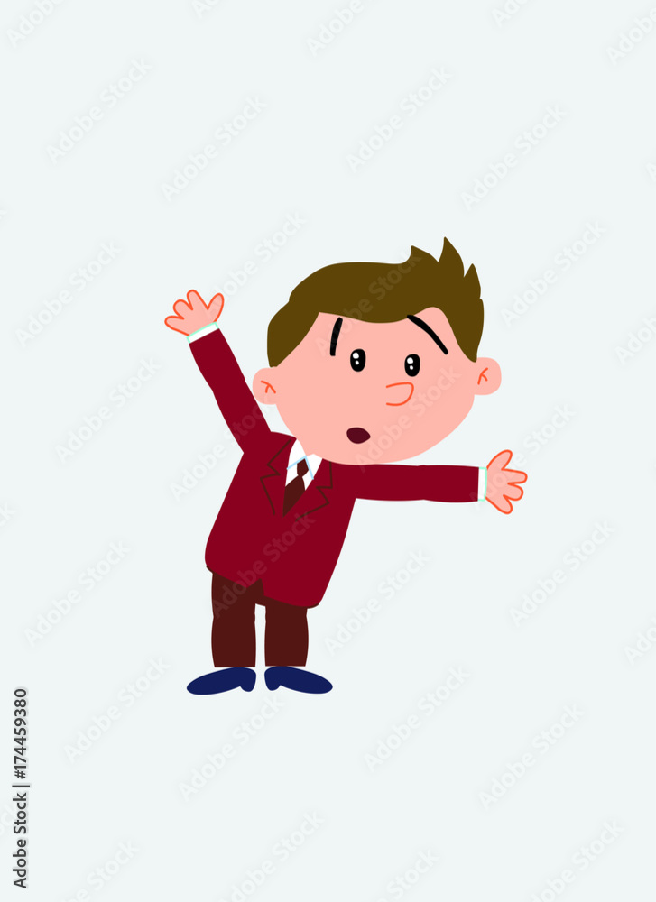 White businessman. Vector illustration isolated in a funny cartoon style. The character is somewhat alarmed, looking at his side. White businessman. Vector illustration isolated in a funny cartoon style. The character is somewhat alarmed, looking at his side.