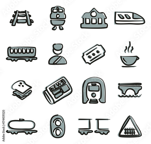 Railroad Icons Freehand 2 Color