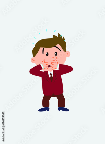 White businessman. Vector illustration isolated in a funny cartoon style. The character is surprised and worried.