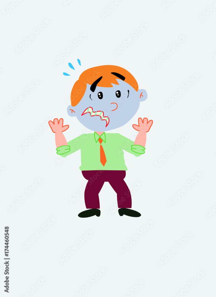 White businessman. Vector illustration isolated in a funny cartoon style. The character is terrified at something. White businessman. Vector illustration isolated in a funny cartoon style. The character is terrified at something.