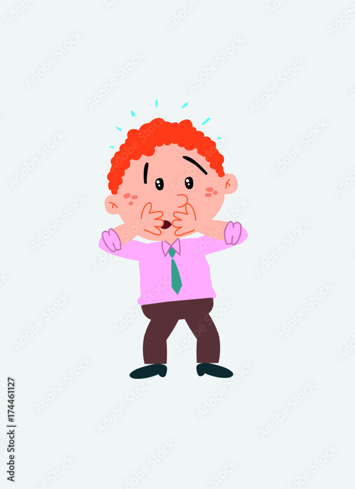 White businessman. Vector illustration isolated in a funny cartoon style. The character is surprised and worried.