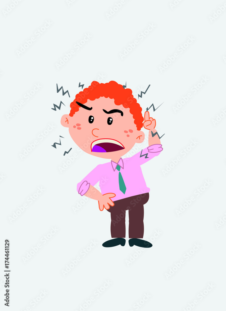 White businessman. Vector illustration isolated in a funny cartoon style. The character is angry while raising the finger, menacing. White businessman. Vector illustration isolated in a funny cartoon style. The character is angry while raising the finger, menacing.