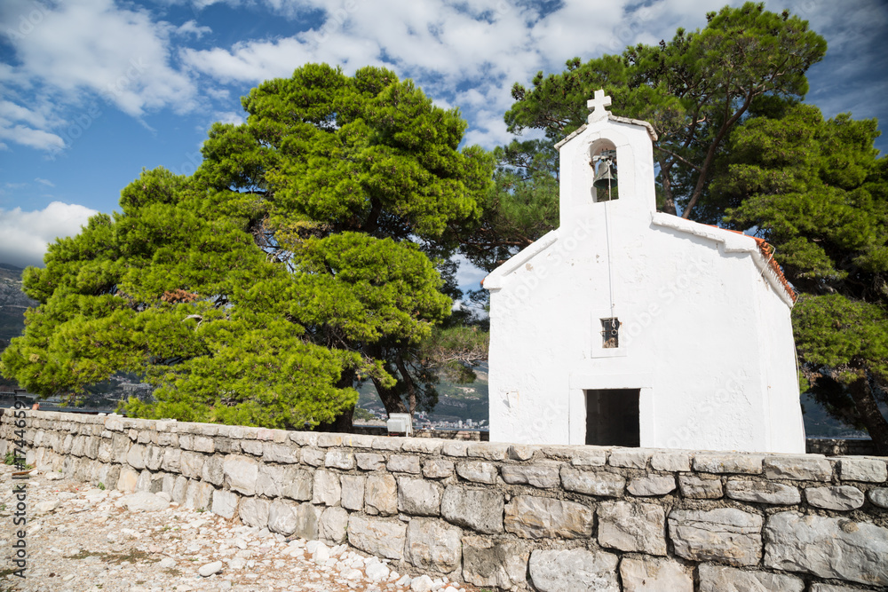 Church on the island of St. Nicholas in the Adriatic Sea. Montenegro