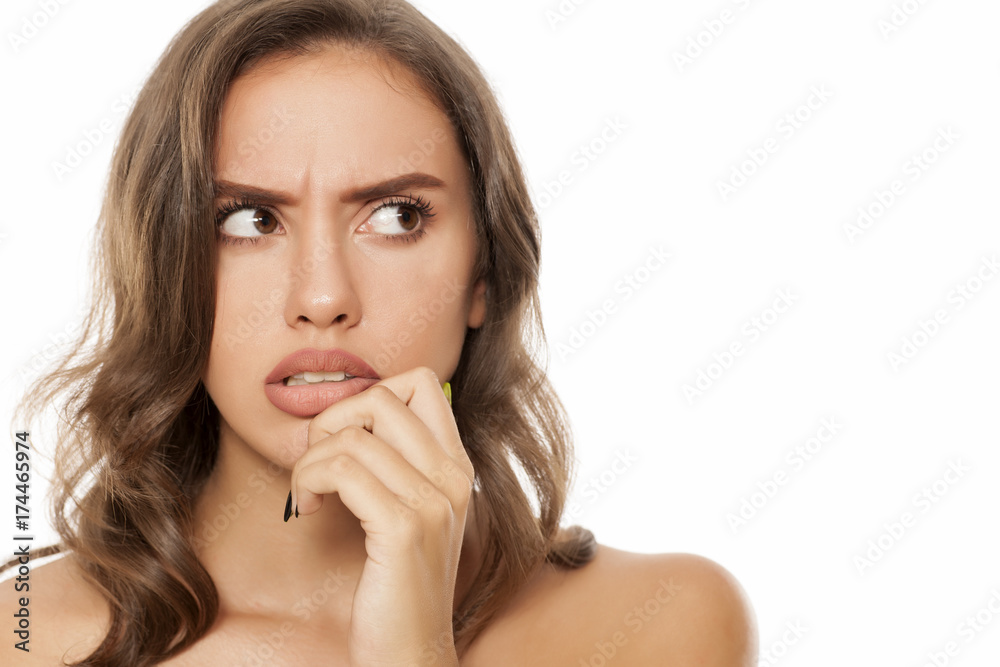 Portrait of beautiful young woman thinking about something bad Portrait of beautiful young woman thinking about something bad