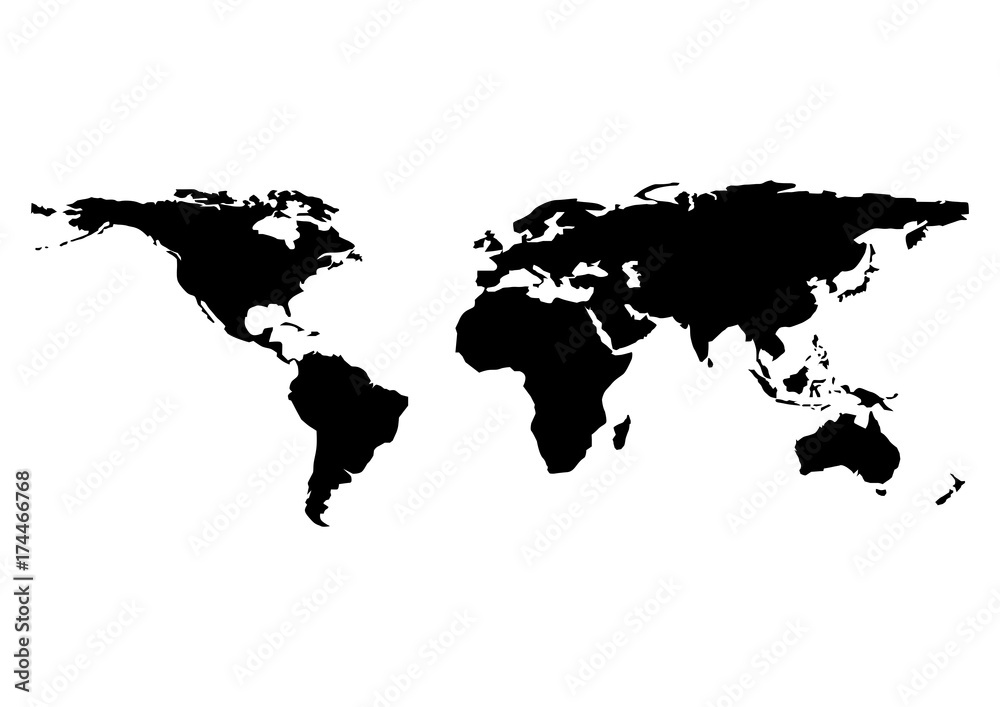 Fototapeta Pusta Mapa świata czarny na białym na białym tle Wektor
