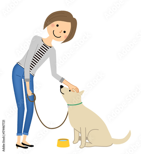 若い女性　ママ　犬の散歩