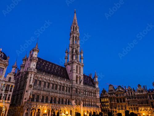 BRUSSELS, BELGIUM - AUGUST 14, 2013: Early morning view of the Town Hall in the Grand Place of Brussels, Belgium.