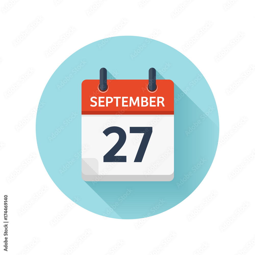 September 27. Vector flat daily calendar icon. Date and time, day, month 2018. Holiday. Season. September 27. Vector flat daily calendar icon. Date and time, day, month 2018. Holiday. Season.