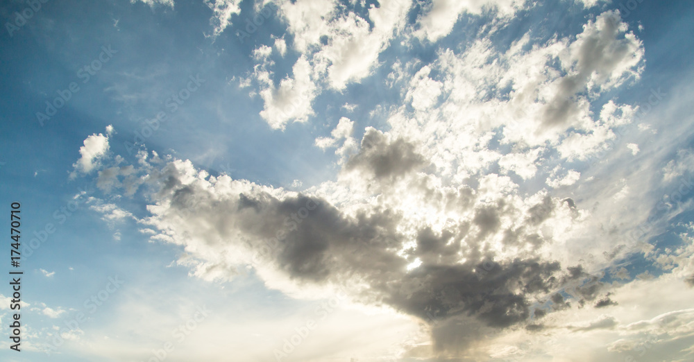 rain clouds on a blue sky as a background