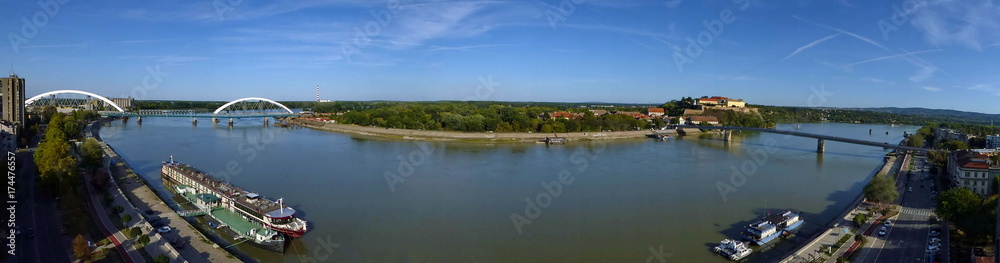 Panoramic view od river Danube, Petrovaradin fotress in Novi Sad